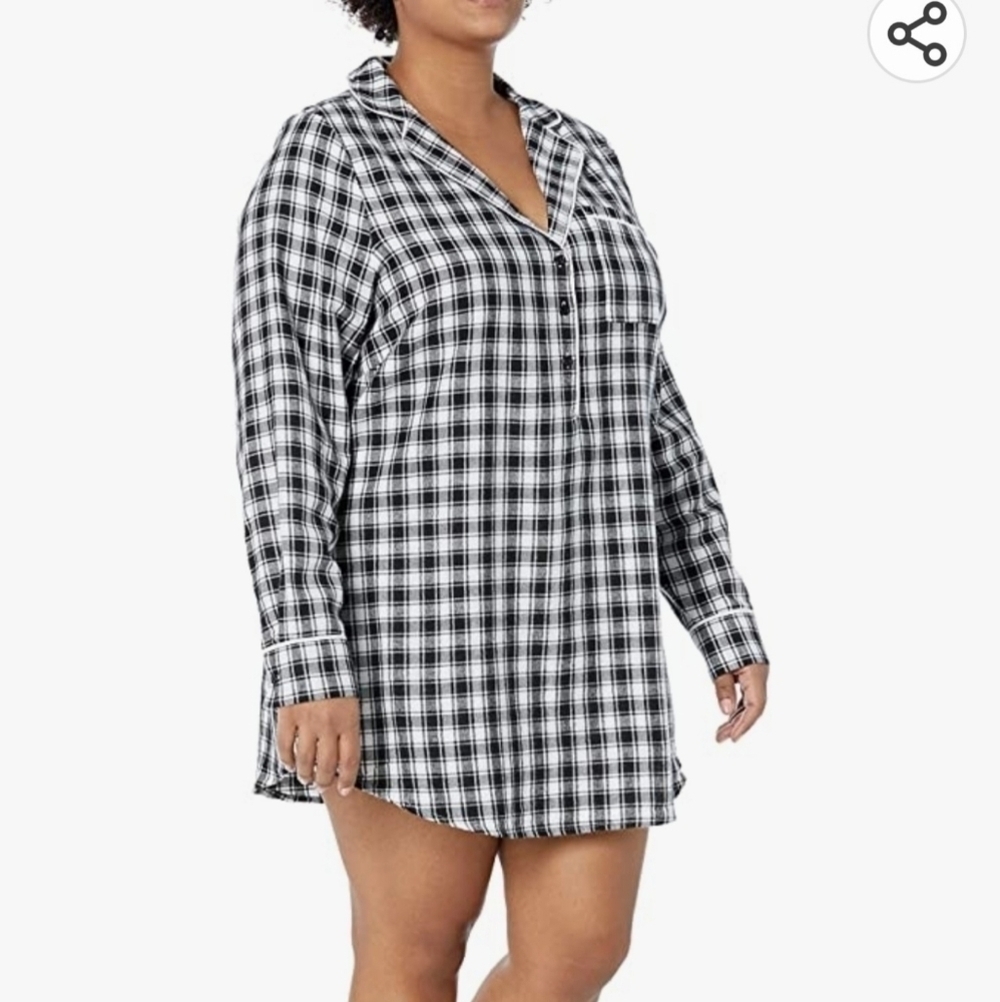 NWT City Chic Collection Black & White Check 100% Cotton Sleep Shirt Size 14W